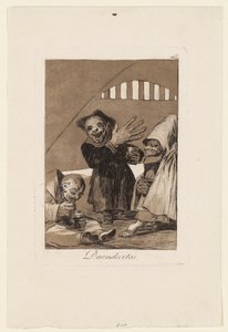 Duendecitos, plaat uit "Los Caprichos", 1799 door Francisco de Goya