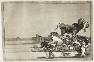 Vreselijke gebeurtenissen in de eerste rijen van de arena in Madrid en de dood van de burgemeester van Torrejon in 1801. 1816. Plaat 21 van 