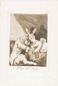 Aan welk kwaad zal hij sterven?, plaat 40 uit Los Caprichos door Francisco Jose de Goya y Lucientes
