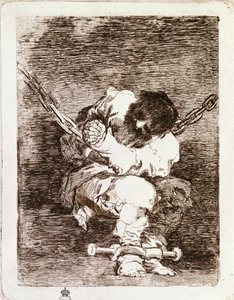 Gevangene ketting zittend - Veiligheid is net zo barbaars als de misdaad. (gravure) door Francisco de Goya