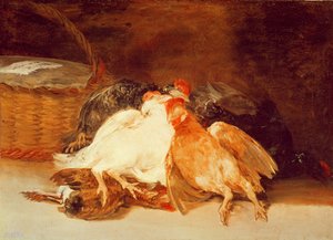 Stilleven met dode kippen en een mand door Francisco de Goya