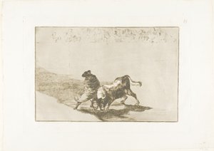 De Zeer Bekwame Student van Falces, Gewikkeld in zijn Cape, Bedriegt de Stier met het Spel van zijn Lichaam, plaat 14 uit De Kunst van het Stierenvechten door Francisco Jose de Goya y Lucientes