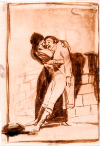 De grillen (Los caprichos): Liefde en Dood. Voorbereidende tekening.