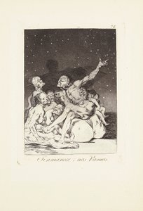Als de dag aanbreekt, gaan we weg (Si amanece; nos vamos) Plaat 71 uit: Los Caprichos door Francisco Jose de Goya y Lucientes