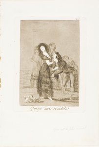 Wie van hen is het meest overweldigd?, plaat 27 uit Los Caprichos door Francisco Jose de Goya y Lucientes