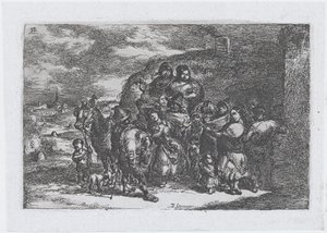 Plaat 13: een groep mensen buiten, mogelijk inclusief muzikanten, uit de serie van cust..., 1850