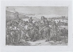 Plaat 14: een grote groep mensen buiten, mogelijk een groep acteurs, uit de serie door Francisco Lameyer Berenguer