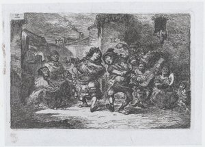 Blad 17: straatmuzikanten en dansende figuren, uit de serie gebruiken en tijdverdrijf door Francisco Lameyer Berenguer