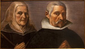Portret van een biddend ouder echtpaar door Francisco Pacheco