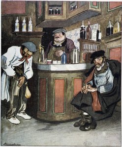 Een bar, tekening door Sancha, begin 20e eeuw.