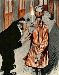 Een chagrijnige Engelsman wordt geholpen door een personeelslid in een Frans hotel, 1903