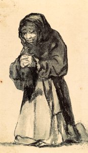 Een oude vrouw knielend in gebed, begin 19e eeuw (tekening) door Francisco de Goya