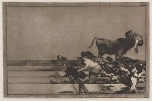Stierengevechten: Verschrikkelijke Gebeurtenissen in de Voorste Rijen van de Ring in Madrid en de Dood van de Burgemeester van Torrejon door Francisco de Goya