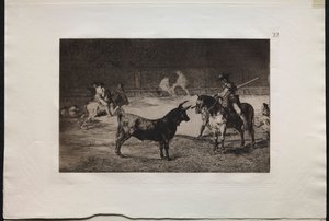 Stierengevechten: De beroemde Picador, Fernando del Toro, trekt het woeste beest aan door Francisco de Goya