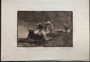 Stierengevechten: Ze spelen een andere met de cape in een omheining, 1876 door Francisco de Goya