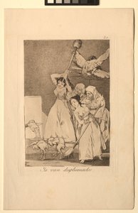 Caprichos: Daar gaan ze geplukt, d.w.z. geplukt door Francisco de Goya