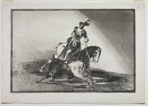 Karel V die een stier spietst in de arena van Valladolid, 1815-1816 door Francisco de Goya