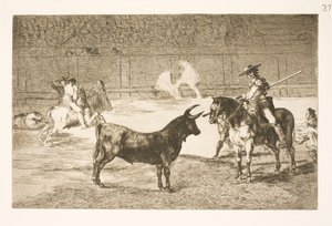 De gevierde picador, Fernando del Toro, provoceert de woeste stier met zijn lans door Francisco de Goya
