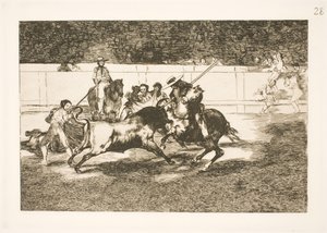 De krachtige Rendon steekt een stier met de lans, het incident dat zijn dood veroorzaakte in de arena van Madrid door Francisco de Goya