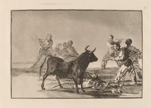 Desjarrete de la canalla con lanzas, medias-lunas, banderillas y otras armas door Francisco de Goya