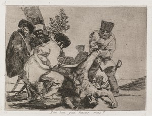Rampen van de oorlog: Pl. 33, Wat kan men meer doen door Francisco de Goya