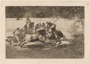 El esforzado Rendon picando un toro, de cuya suerte murio en plaza de Madrid door Francisco de Goya