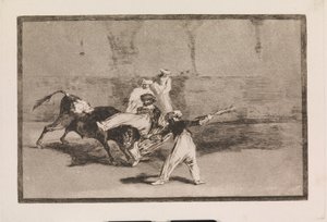 Een Moor gevangen door de stier in de arena door Francisco de Goya
