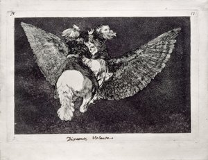 Vliegende dwaasheid uit de serie Los Disparates Follies, 1815-1819 door Francisco de Goya