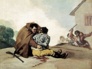 Broeder Pedro bindt El Maragato vast met een touw door Francisco de Goya