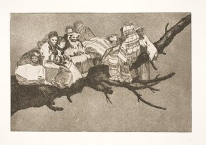 Belachelijke dwaasheid (Zich tussen de takken begeven / door zijn hoed spreken) door Francisco de Goya