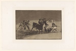 Moren en ezels in gevecht met een stier