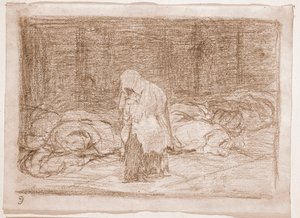 De rampen van de oorlog: Dodenbedden (voorbereidende tekening)