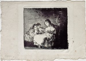 Vrouw leest voor aan twee kinderen La lectura, 1819-1825
