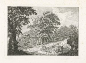 Landschap met twee figuren naast de weg door Franciscus Andreas Milatz