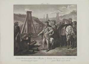 Boleslaw I van Polen plaatst grenspalen in de Elbe en Saale rivieren door Smuglewicz, Franciszek (1745-1807). Lithografie, Eind 18e eeuw. Privécollectie