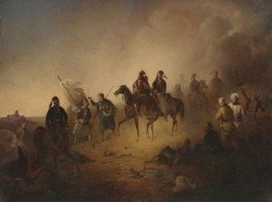 Markos Botsaris bij de Slag om Karpenisi, in de nacht van 8 augustus 1823 door Franciszek Tomasz Tepa