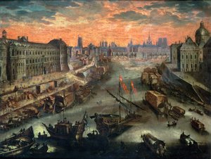 Uitzicht op Parijs vanaf de Pont Royal door Franco Flemish School