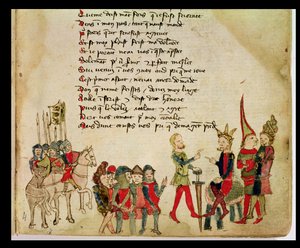 Attila de Hun in gesprek met een van zijn krijgers, uit De oorlog van Attila door Nicola da Casola door Franco Italian School
