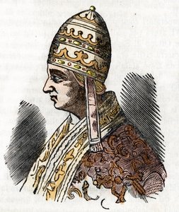 Middeleeuwen: voorstelling van paus Celestinus III (1191-1198) Tekening uit 