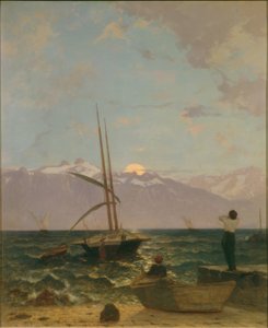 Maanopkomst boven het meer van Genève door Francois-Louis-David Bocion