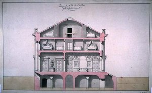 Sectie van het landpaviljoen door Francois (attr. to) Lefebure