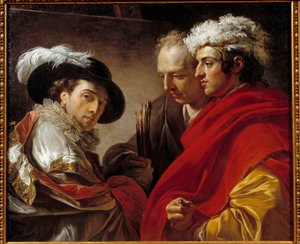 Portret van drie mannen (de kunstenaar, de architect Pierre Rousseau en een onbekende) door François André Vincent