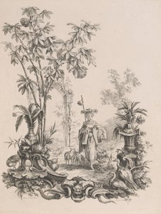 Jonge Chinese vrouw lopend, omringd door haar schapen, ca. 1740-50 door Francois Antoine Aveline