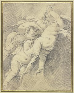 Drie engelen die in de lucht zweven door François Boucher