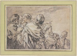Groep halffiguren met mannen en vrouwen met kinderen door François Boucher
