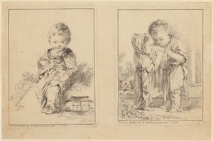 De kleine Savoyard en de kleine melkdrinkers [twee platen] door François Boucher