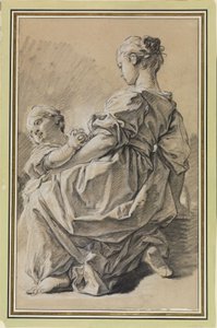 Knielende jonge vrouw met kind door François Boucher