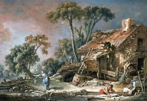 Landschap met boerderij door François Boucher