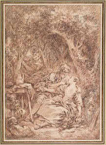 Verraste geliefden (Annette en Lubin) door François Boucher