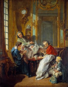 Lunchscène in een bourgeois interieur. Schilderij door Francois Boucher (1703-1770) 1739 door François Boucher